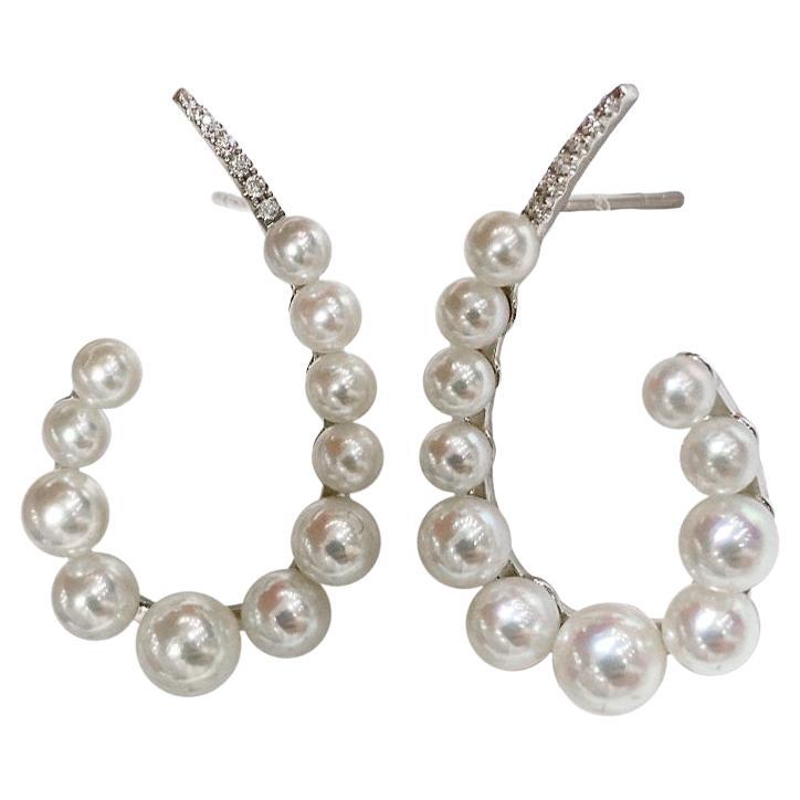 【Sculpted Geometry 】Sculptural Arc Aurora Akoya Pearl & Diamond Earrings
