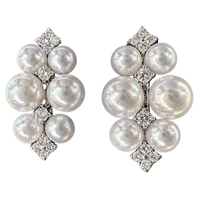 【Crown Radiance】Geometrische Cluster Aurora Akoya Perlen & Diamant Ohrringe
