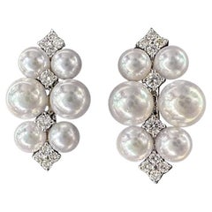【Crown Radiance】Geometric Cluster Aurora Akoya Pearl & Diamond Earrings