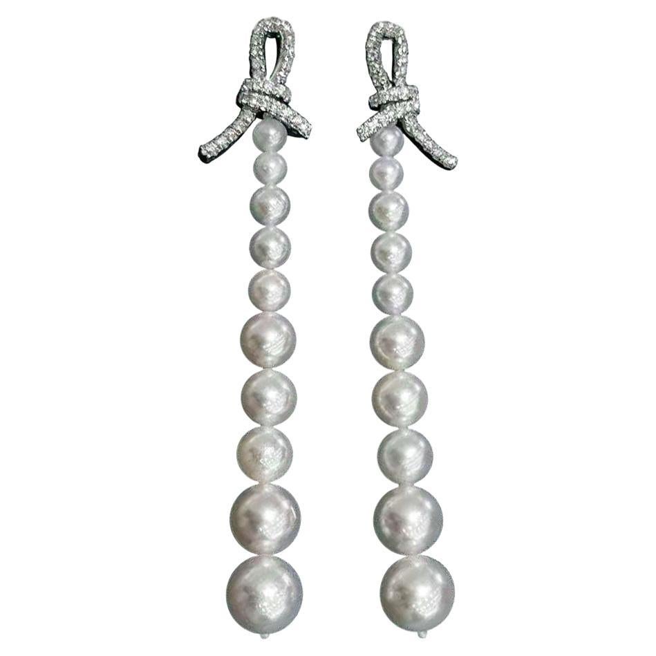 【Lustre Arc】Ribbon Cascade Aurora Akoya Pearl Diamond Gala Earrings