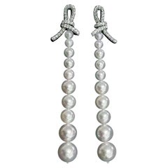 【Lustre Arc】Ribbon Cascade Aurora Akoya Pearl Diamond Gala Earrings