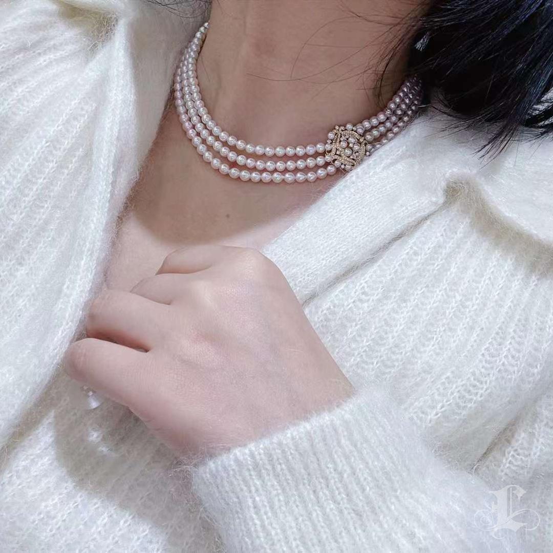 Uncut 【Crown Radiance】Baroque Medallion Aurora Baby Akoya Pearl Triple-Strand Necklace For Sale