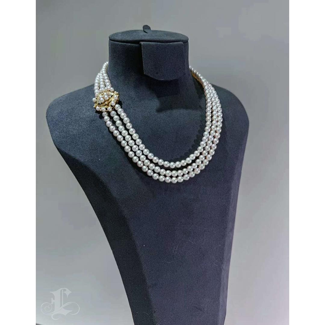 【Crown Radiance】Baroque Medallion Aurora Baby Akoya Pearl Triple-Strand Necklace For Sale 3
