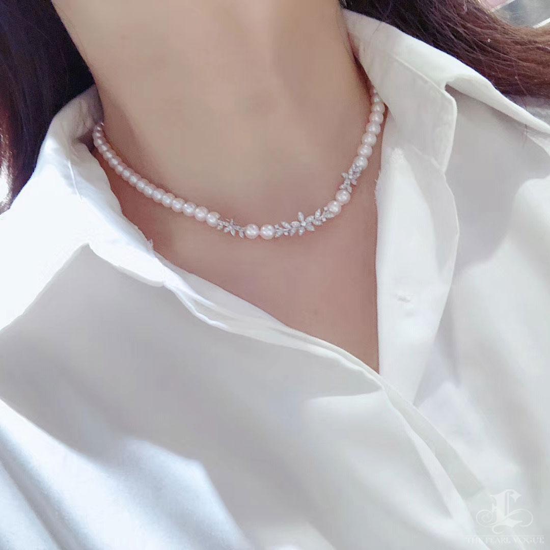 Uncut 【Vine Symphony】Floral Garland Aurora Akoya Pearl Diamond Big-Day Necklace For Sale