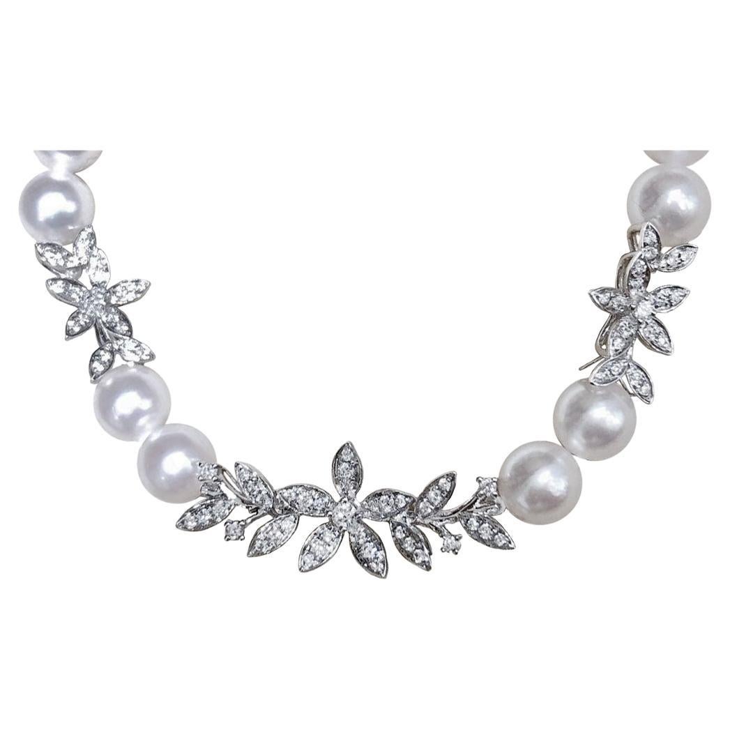 【Vine Symphony】Floral Garland Aurora Akoya Pearl Diamond Big-Day Necklace