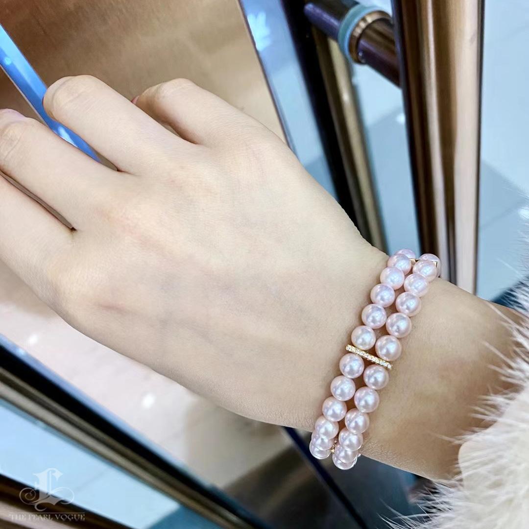【Geometría Esculpida】Pulsera de Diamantes de Doble Tira de Aurora Akoya de Brillo Vespertino Sin cortar en venta