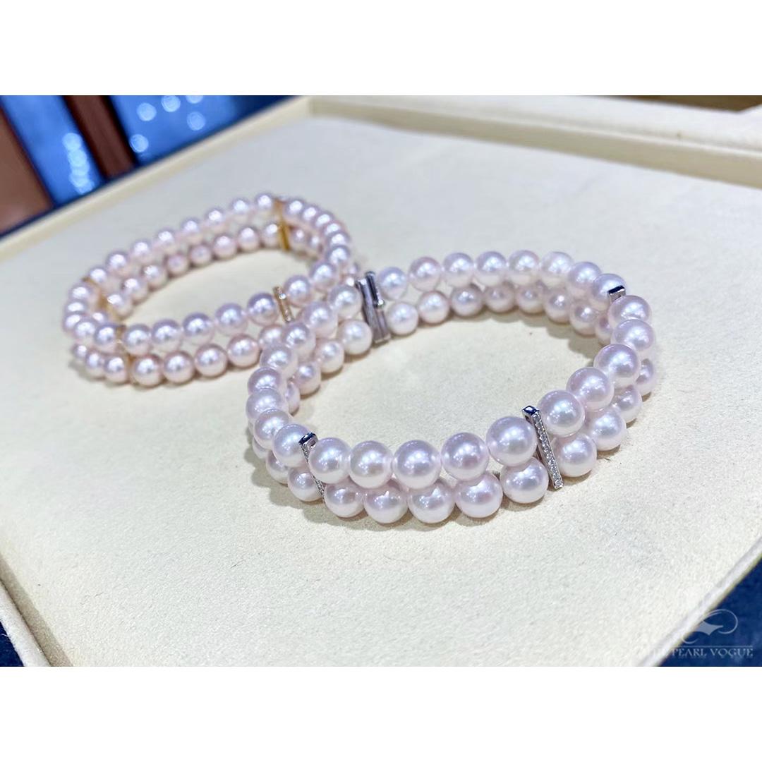 De las mujeres 【Geometría Esculpida】Pulsera de Diamantes de Doble Tira de Aurora Akoya de Brillo Vespertino en venta