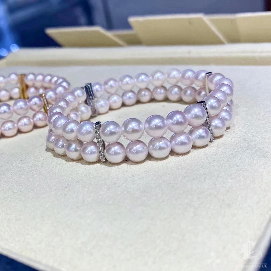 【Geometría Esculpida】Pulsera de Diamantes de Doble Tira de Aurora Akoya de Brillo Vespertino en venta 1