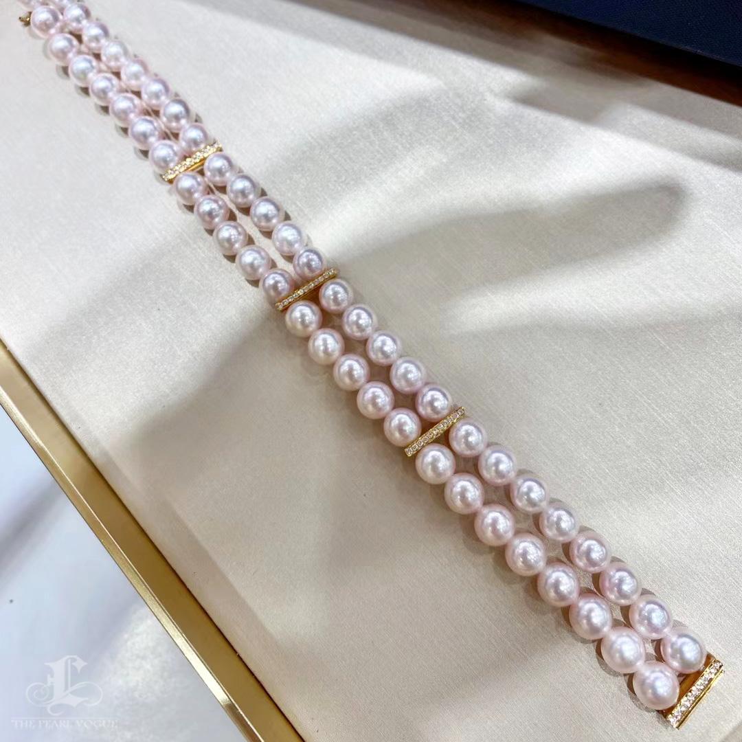 【Geometría Esculpida】Pulsera de Diamantes de Doble Tira de Aurora Akoya de Brillo Vespertino en venta 2