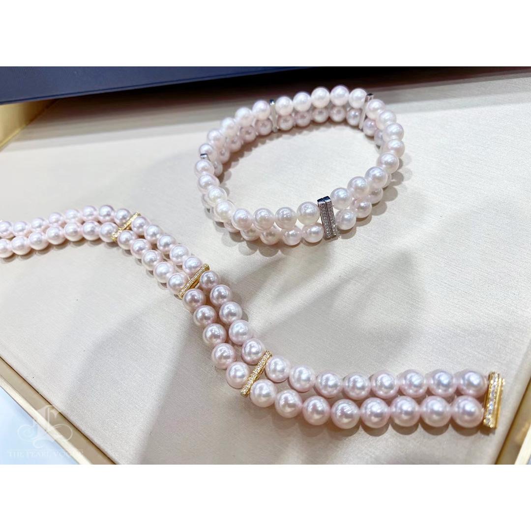 【Geometría Esculpida】Pulsera de Diamantes de Doble Tira de Aurora Akoya de Brillo Vespertino en venta 3