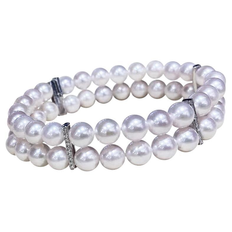 【Sculpted Geometry】Evening Luster Aurora Akoya Double-Strand Diamond Bracelet