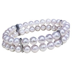 【Sculpted Geometry】Evening Luster Aurora Akoya Double-Strand Diamond Bracelet
