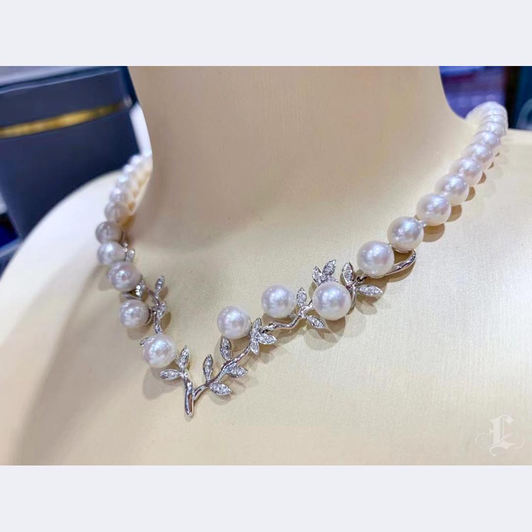 【Vine Symphony】Diamond Branch Aurora Akoya Pearl Elegant Bridal Necklace For Sale 1
