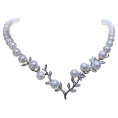 Collana elegante da sposa con diamanti Branch Aurora Akoya Pearl