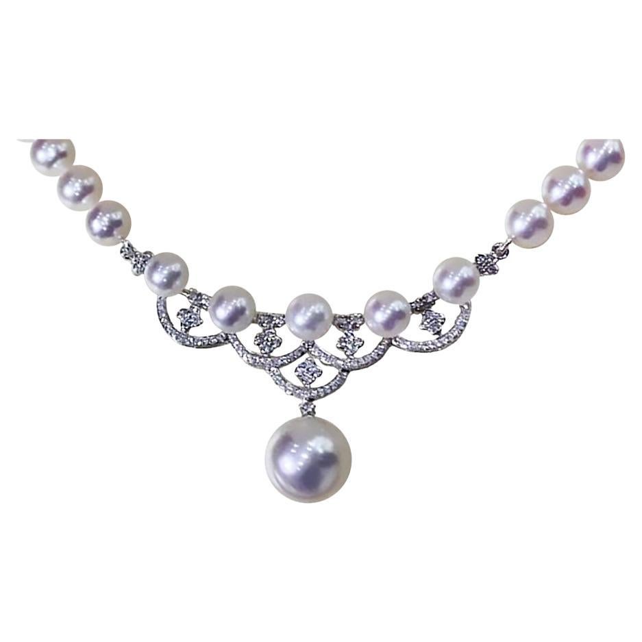 【Crown Radiance】Regal Garland Necklace with Akoya and South Sea Pearl Pendant For Sale