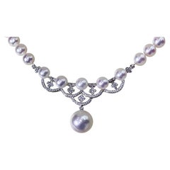 【Crown Radiance】Regal Garland Necklace with Akoya and South Sea Pearl Pendant