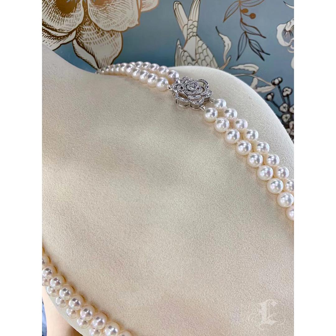 【Vine Symphony】Regency Bloom Aurora Akoya Double-Strand Necklace For Sale 1