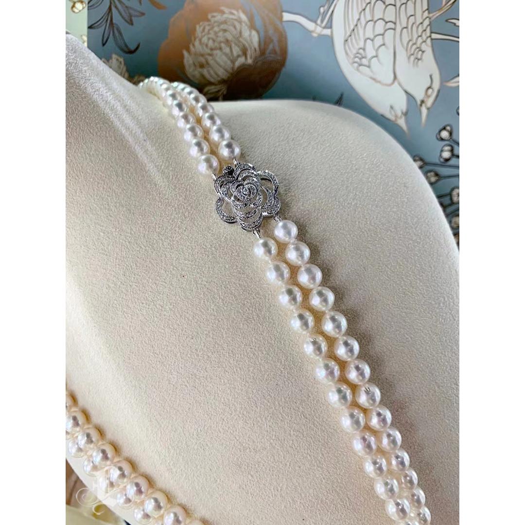 【Vine Symphony】Regency Bloom Aurora Akoya Double-Strand Necklace For Sale 3