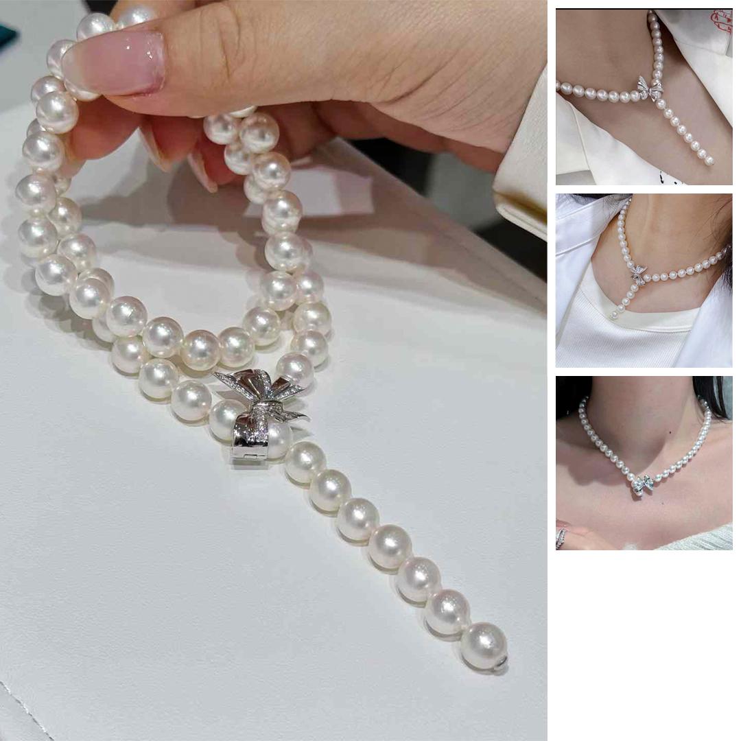 Uncut 【Vine Symphony】Flutter Grace Convertible Aurora Akoya Pearl Diamond Necklace For Sale