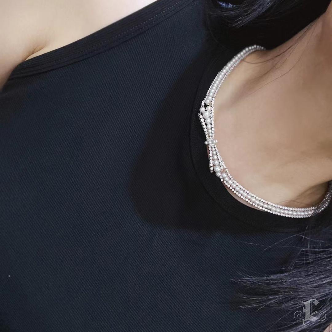 【 Geformte Geometrie】Twilight Tiara Aurora Baby Akoya Perlen & Diamant Halskette (Ungeschliffen) im Angebot