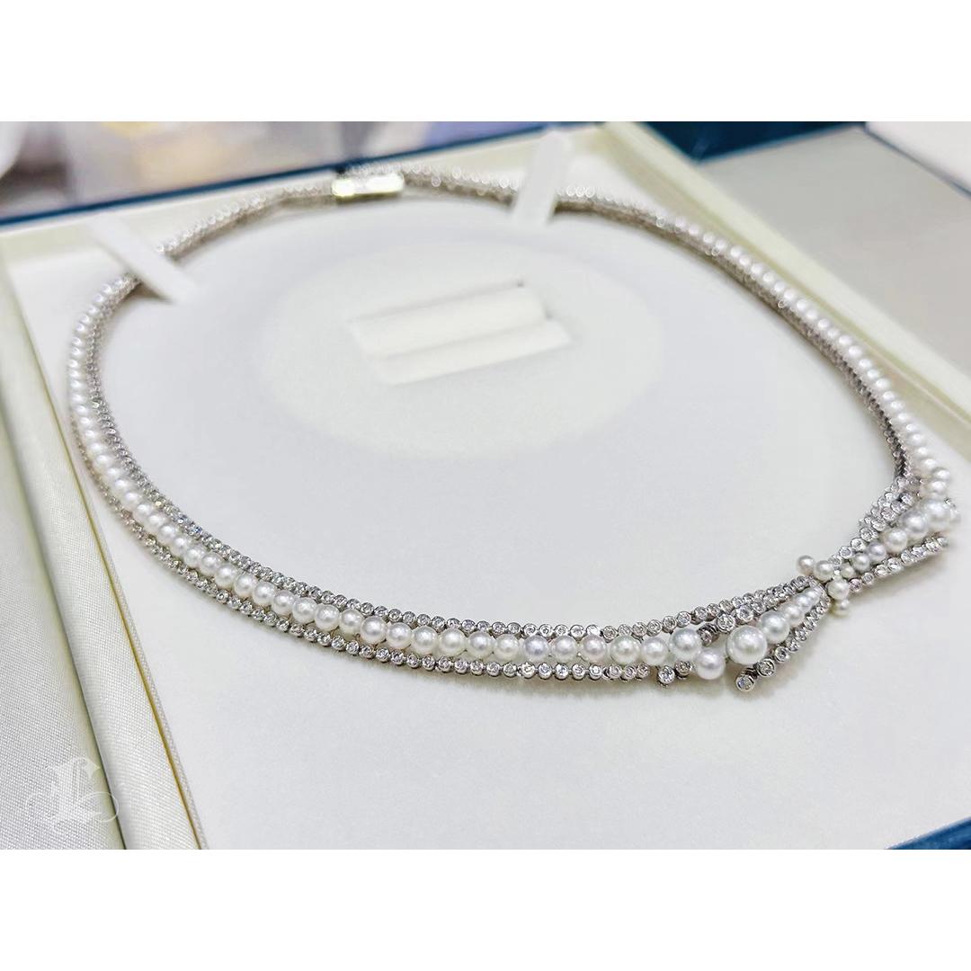 【 Geformte Geometrie】Twilight Tiara Aurora Baby Akoya Perlen & Diamant Halskette Damen im Angebot
