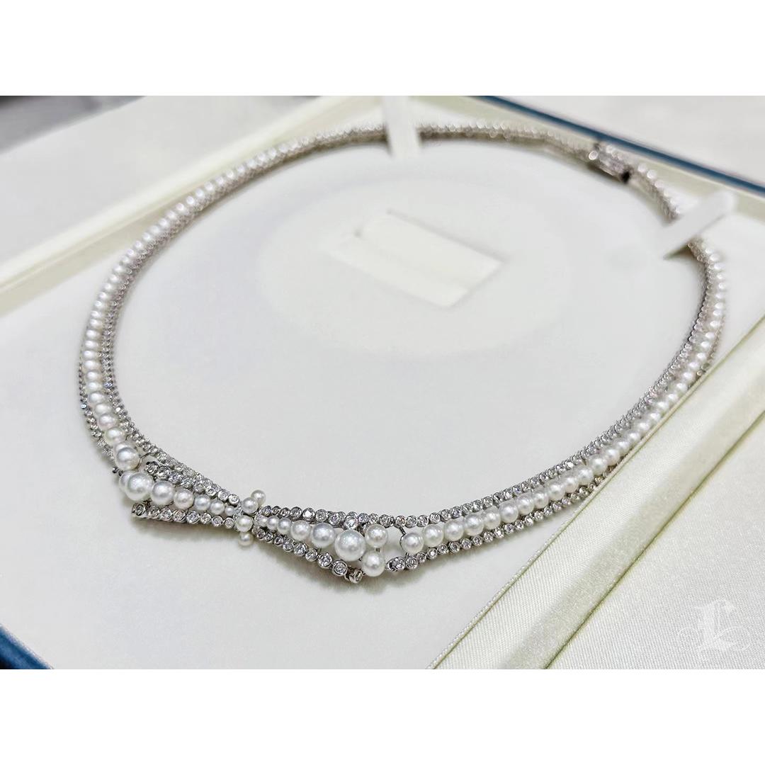 【 Geformte Geometrie】Twilight Tiara Aurora Baby Akoya Perlen & Diamant Halskette im Angebot 1