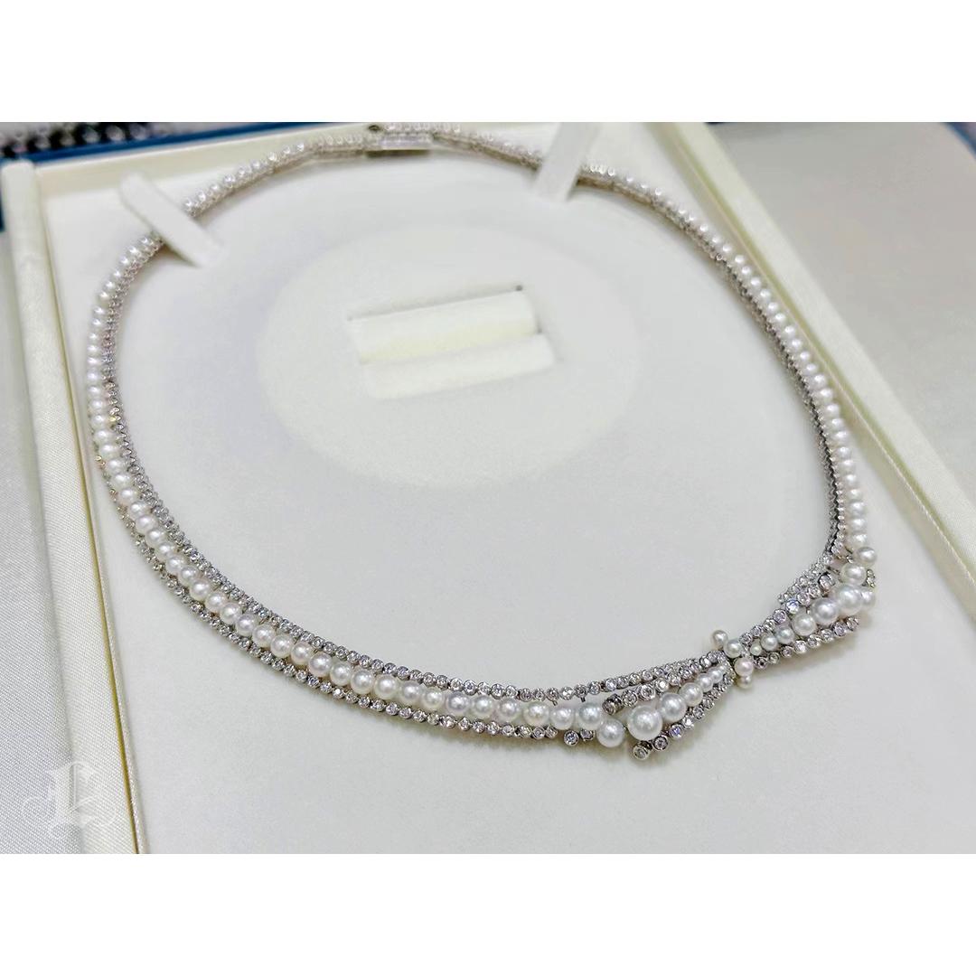 【 Geformte Geometrie】Twilight Tiara Aurora Baby Akoya Perlen & Diamant Halskette im Angebot 2