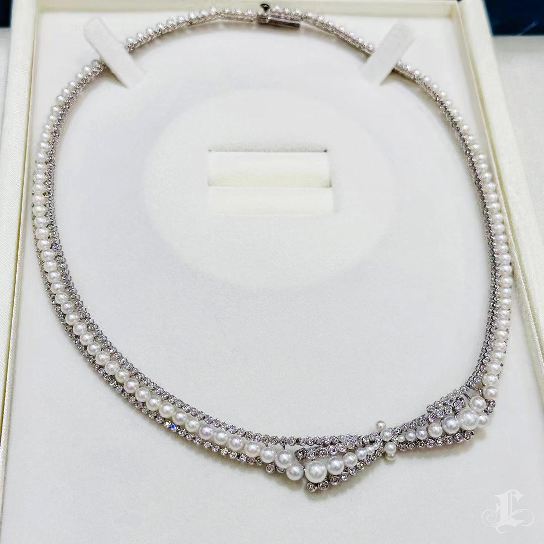 【 Geformte Geometrie】Twilight Tiara Aurora Baby Akoya Perlen & Diamant Halskette im Angebot 3