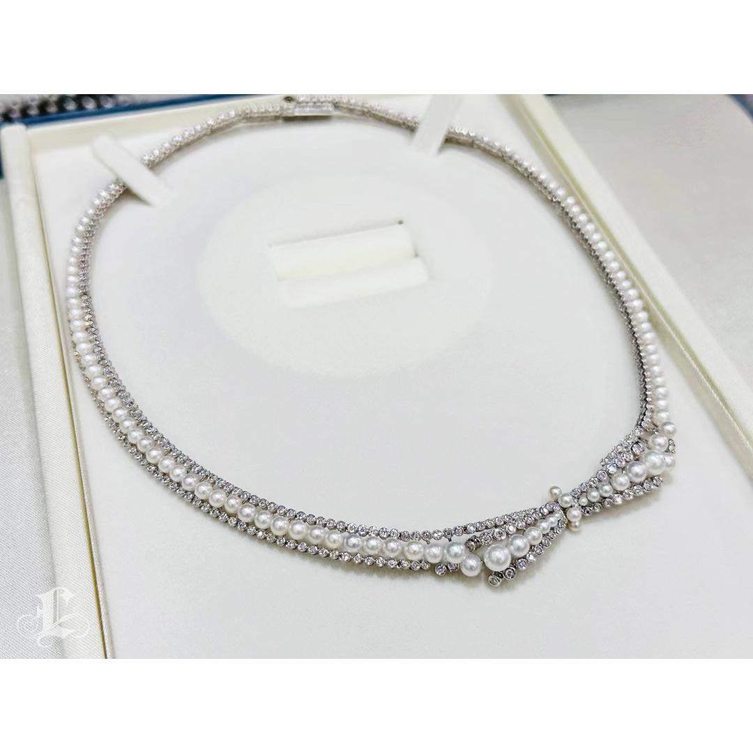 【 Geformte Geometrie】Twilight Tiara Aurora Baby Akoya Perlen & Diamant Halskette im Angebot 4