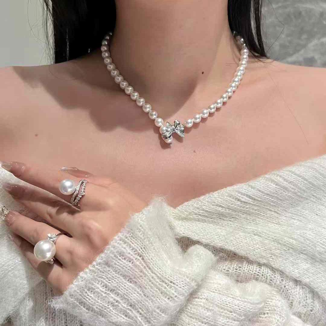 【Vine Symphony】Flutter Grace Convertible Aurora Akoya Pearl Diamond Necklace For Sale 5