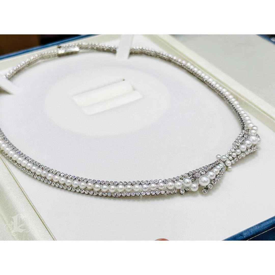 【 Geformte Geometrie】Twilight Tiara Aurora Baby Akoya Perlen & Diamant Halskette im Angebot 5