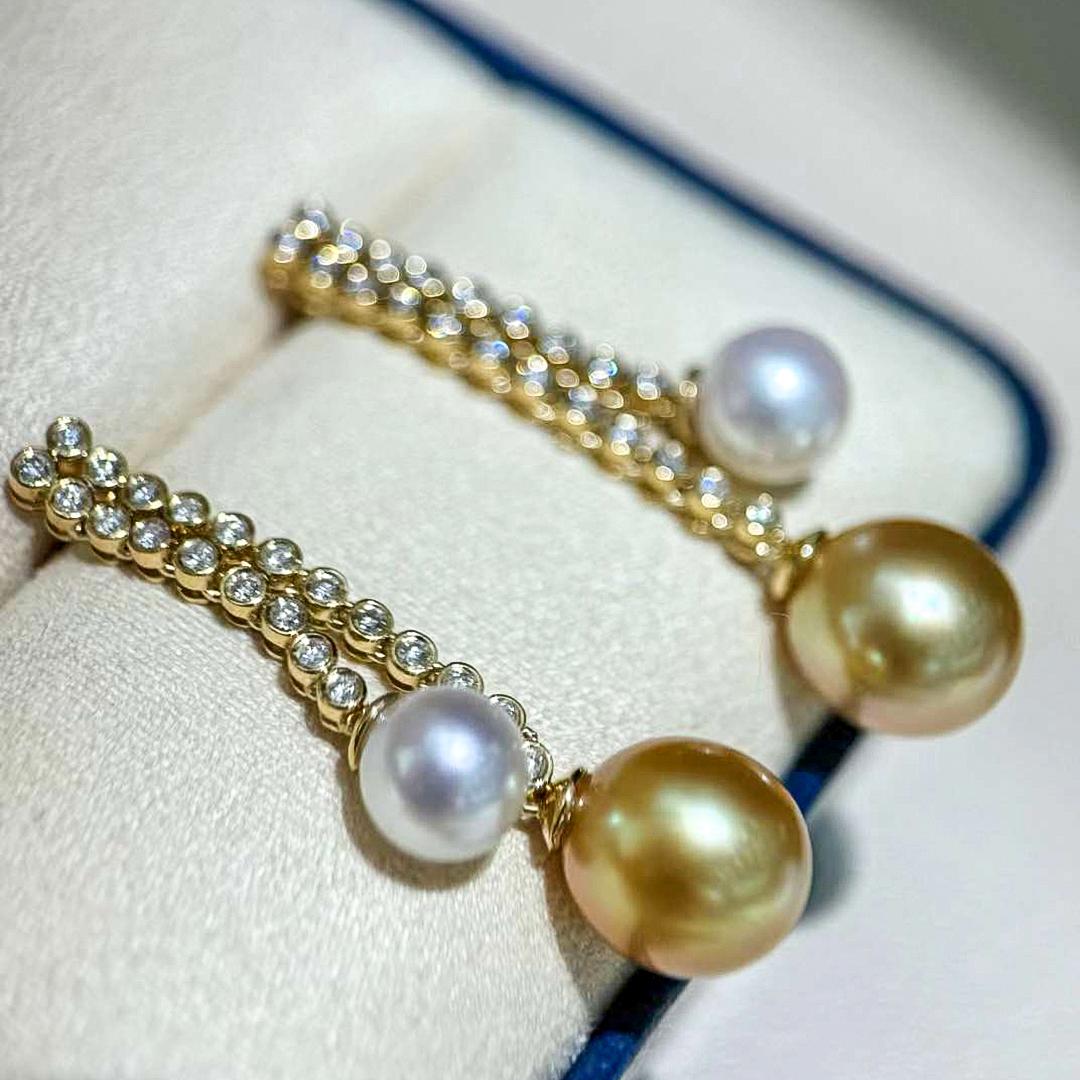 Women's 【Lustre Arc】Tiered Aurora Golden South Sea & Akoya Pearl Gala Earrings For Sale