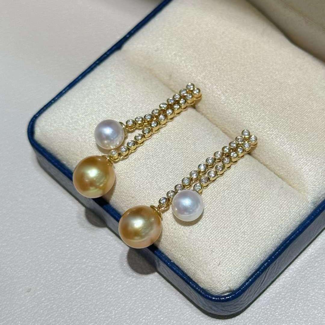 【Lustre Arc】Tiered Aurora Golden South Sea & Akoya Pearl Gala Earrings For Sale 1