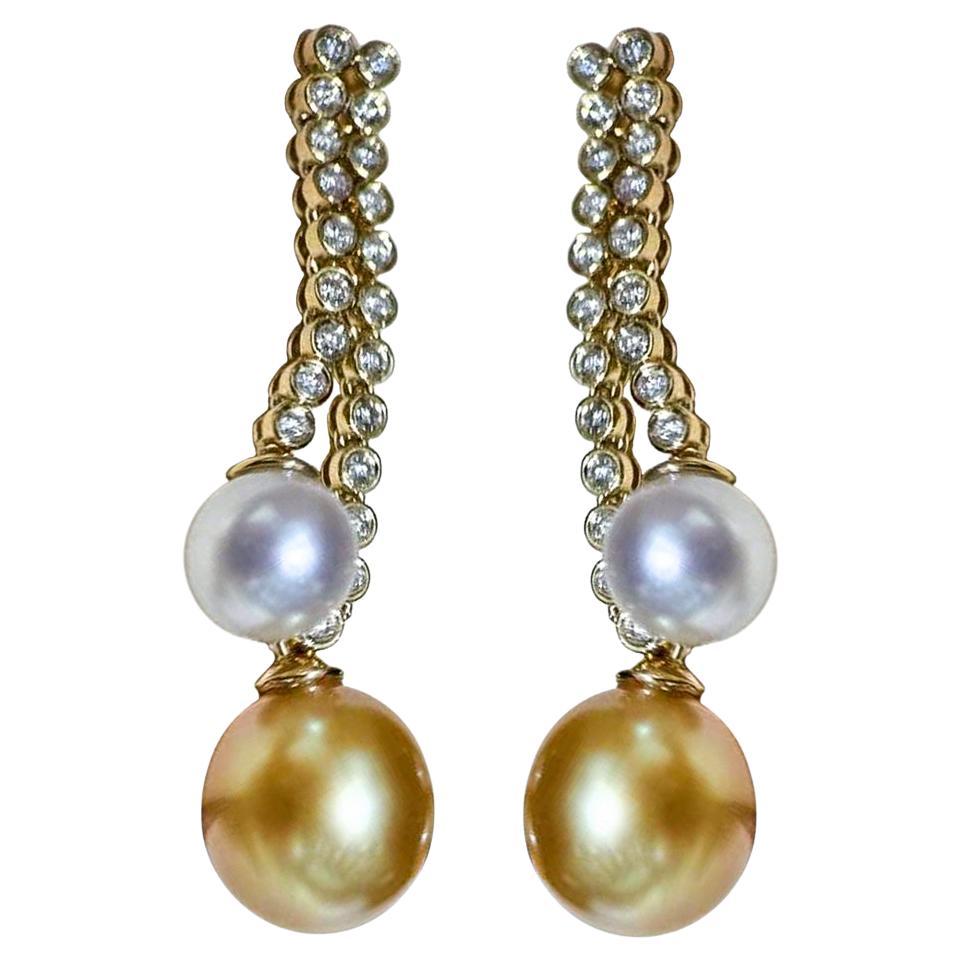 【Lustre Arc】Tiered Aurora Golden South Sea & Akoya Pearl Gala Earrings