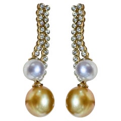 【Lustre Arc】Tiered Aurora Golden South Sea & Akoya Pearl Gala Earrings