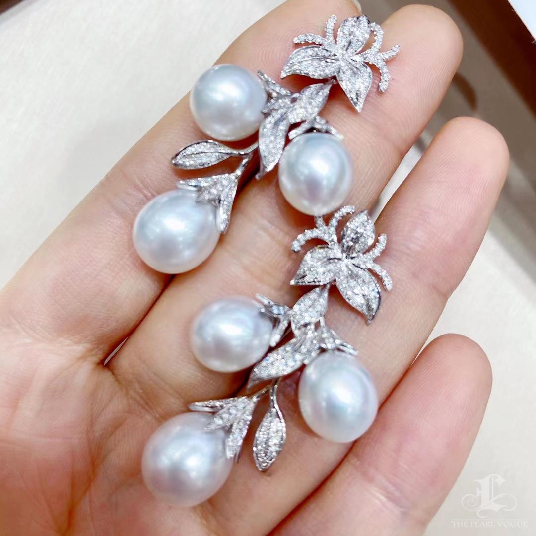 【Vine Symphony】Aurora South Sea Pearl Orchid Leaf Diamond Pendientes en Nuevo estado para la venta en New York, NY