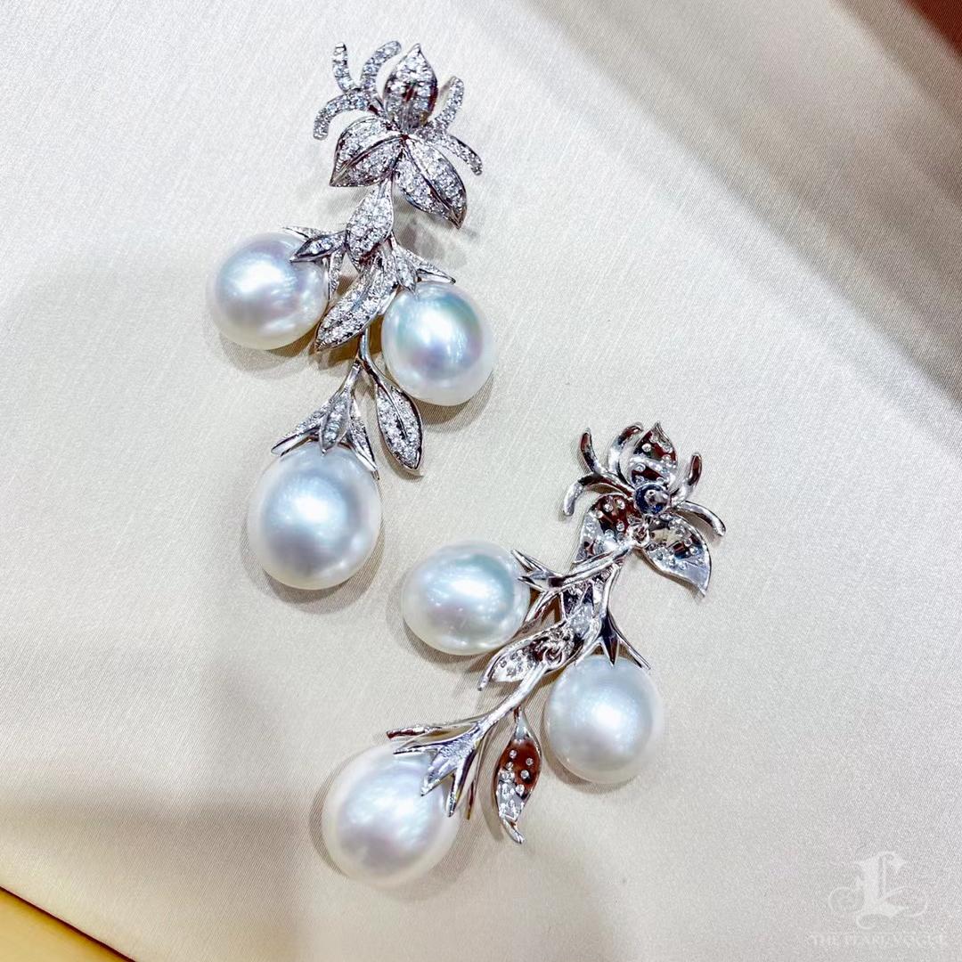 【Vine Symphony】Aurora South Sea Pearl Orchid Leaf Diamond Pendientes en venta 2