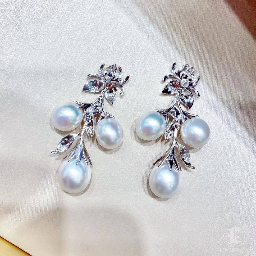 【Vine Symphony】Aurora South Sea Pearl Orchid Leaf Diamond Pendientes en venta 3