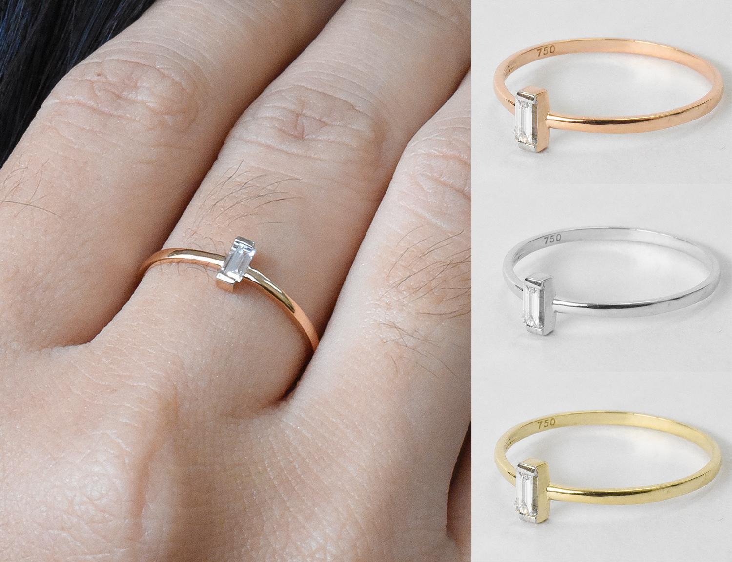 Im Angebot: Verlobungsring aus 18 Karat Gold mit Diamant- Baguette-Ring () 5