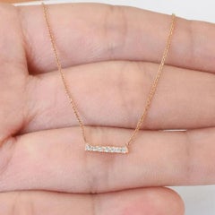18k Gold Diamond Bar Necklace Micro Pave Diamond Bar Necklace Pendant