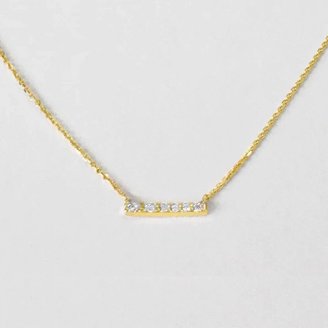 Modern 18k Gold Diamond Bar Necklace Micro Pave Diamond Bar Necklace Pendant For Sale