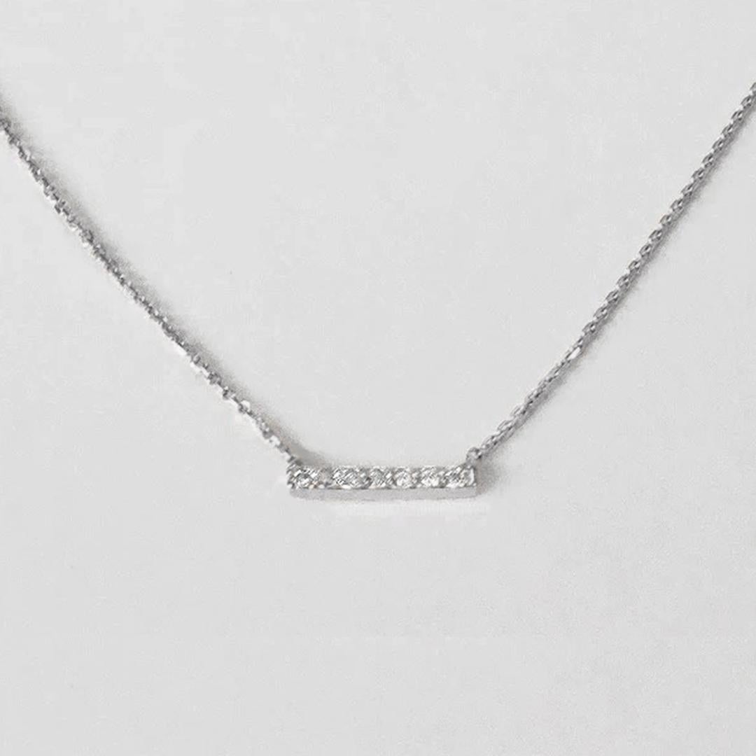 Round Cut 18k Gold Diamond Bar Necklace Micro Pave Diamond Bar Necklace Pendant For Sale