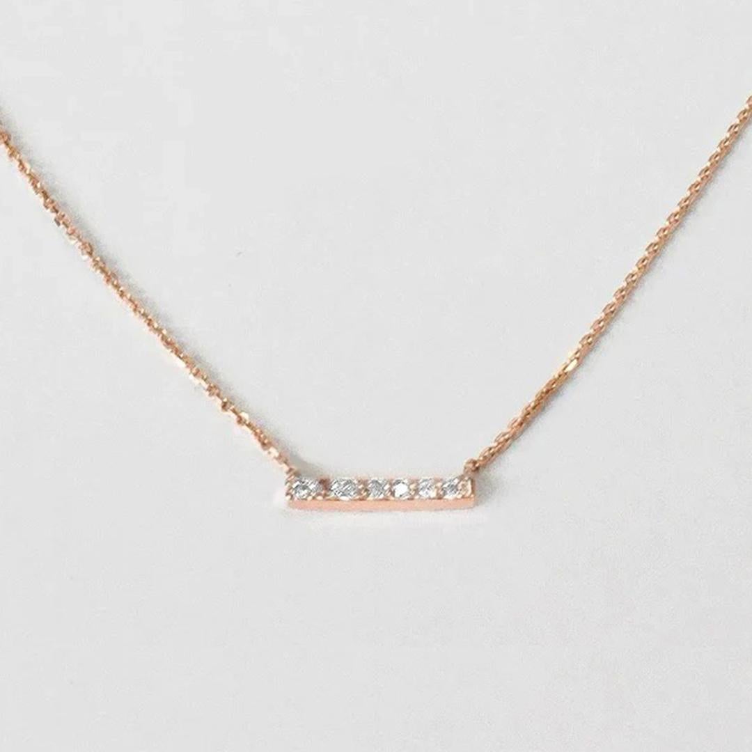 18k Gold Diamond Bar Necklace Micro Pave Diamond Bar Necklace Pendant In New Condition For Sale In Bangkok, TH