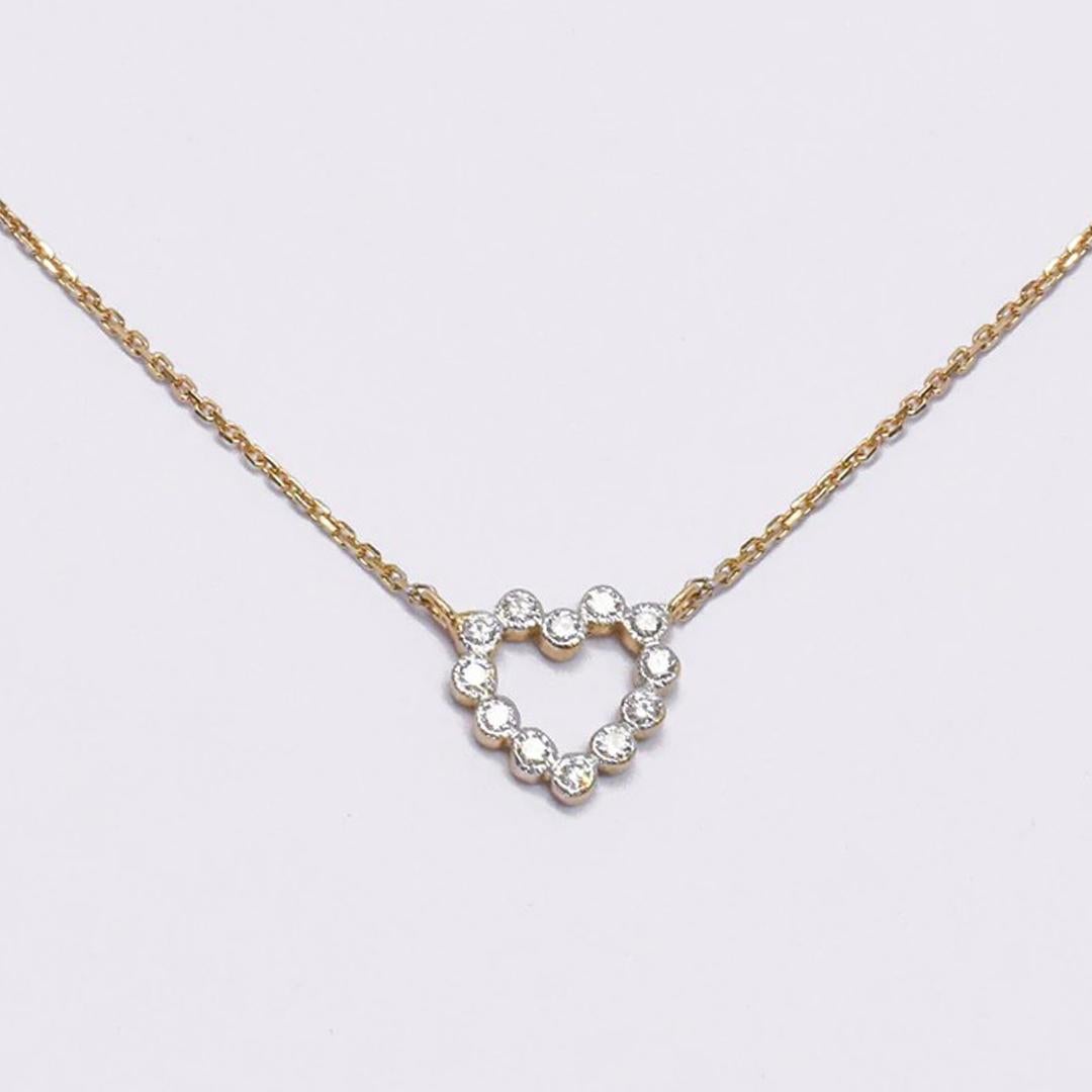 18k Gold Diamond Bezel Heart Necklace Valentine Jewelry For Sale 2