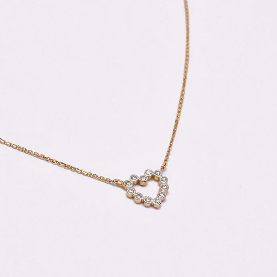 18k Gold Diamond Bezel Heart Necklace Valentine Jewelry For Sale 3