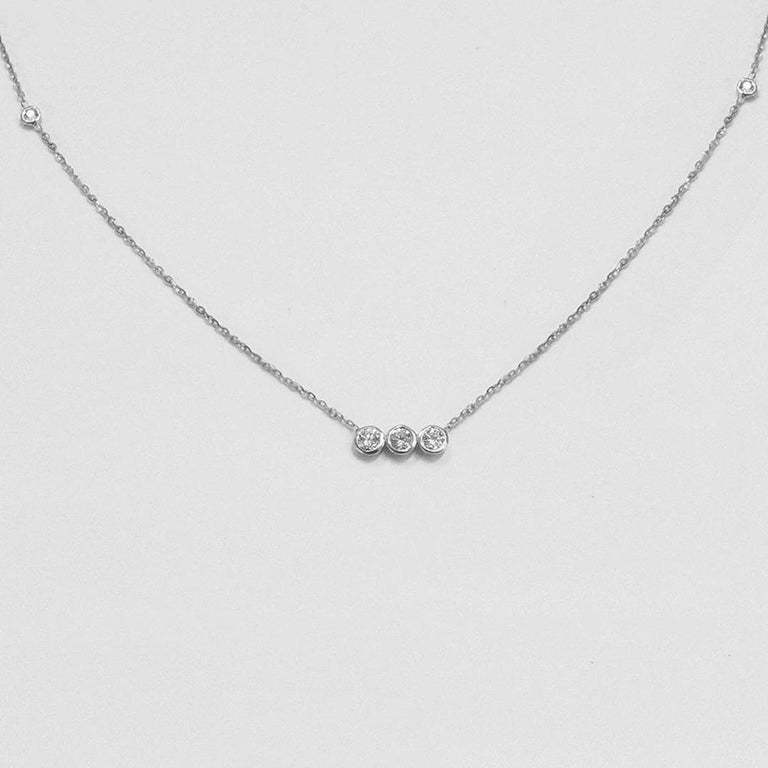 Modern 18k Gold Diamond Bezel Necklace Diamond Bar Necklace For Sale