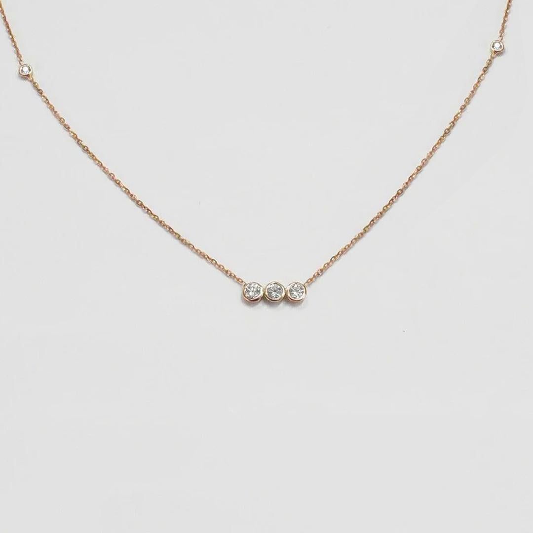 Modern 18k Gold Diamond Bezel Necklace Diamond Bar Necklace For Sale