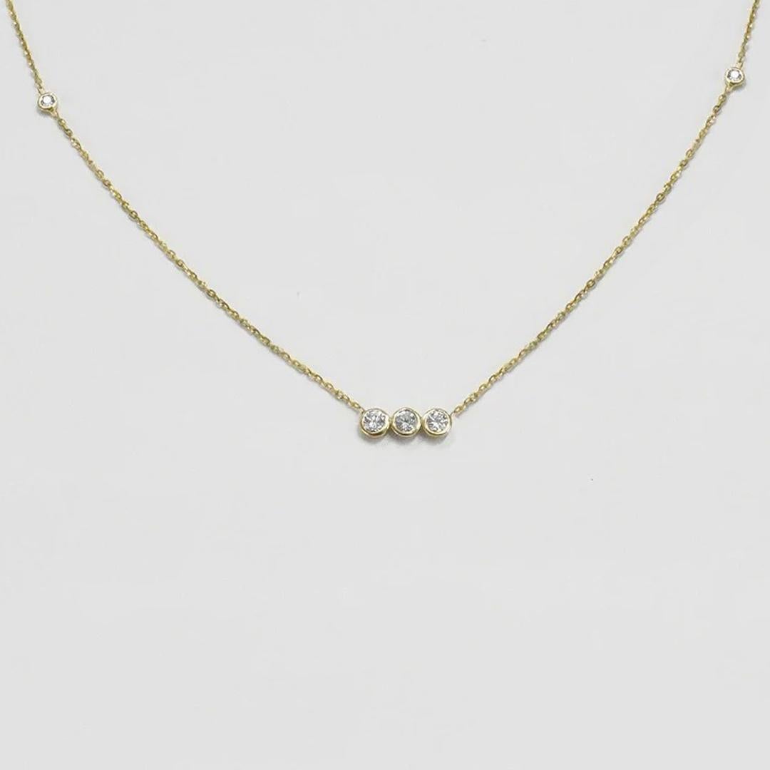 Round Cut 18k Gold Diamond Bezel Necklace Diamond Bar Necklace For Sale