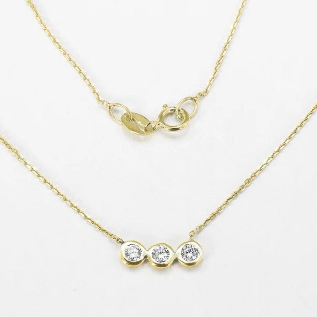 Round Cut 18k Gold Diamond Bezel Necklace Diamond Bar Necklace Layered Jewelry For Sale