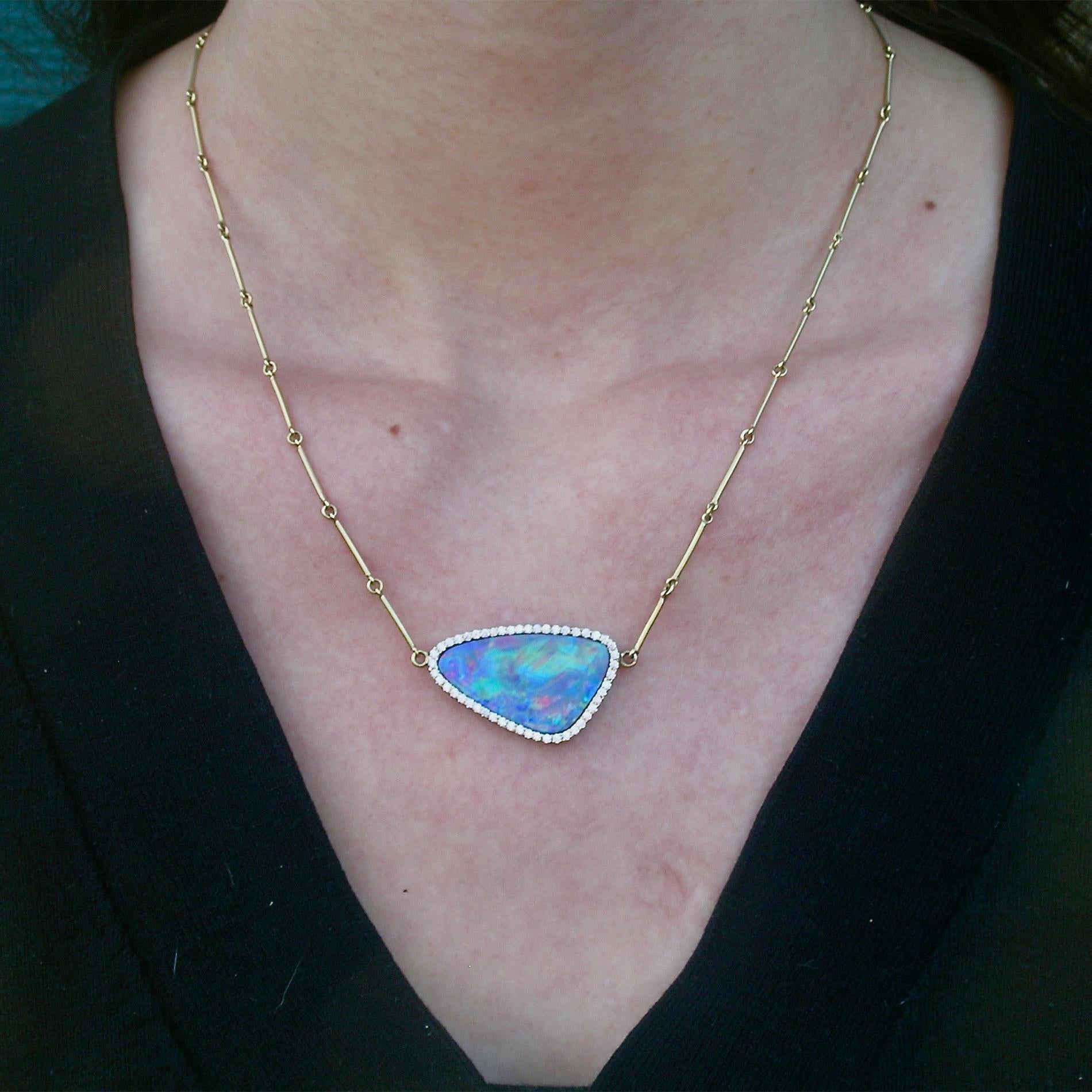 Simple yet elegant, this necklace showcases an incredible Opal from Australia.  The reason it is called a 